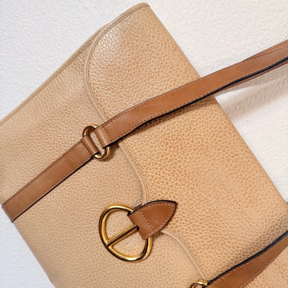 Christian Dior Vintage Tan Leather Double Handle Shoulder Bag with Gold CD Logo - Picture 5 of 16